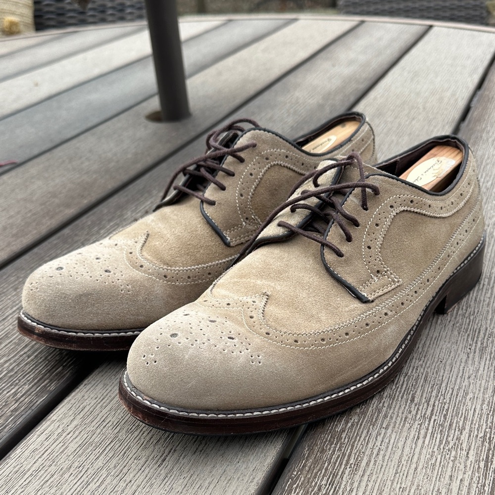 Men's Johnston & Murphy 20-2650 Tan Taupe Suede Oxford Lace Up Wingtip 11.5